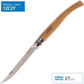 Нож филейный OPINEL №12, нержавеющая сталь, рукоять из дерева бука 000518 Нож филейный OPINEL №12, нержавеющая сталь, рукоять из дерева бука 000518